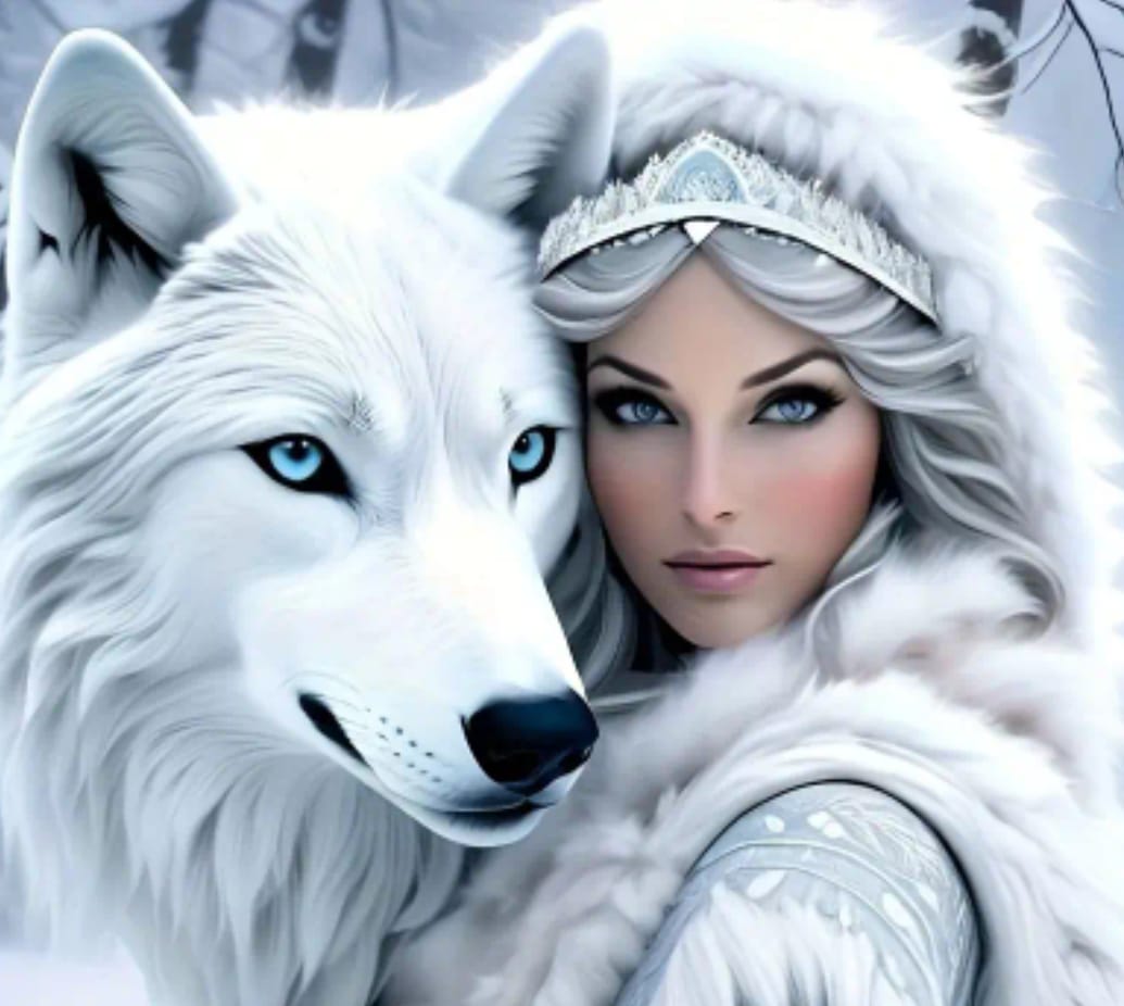 Femme avec un loup blanc